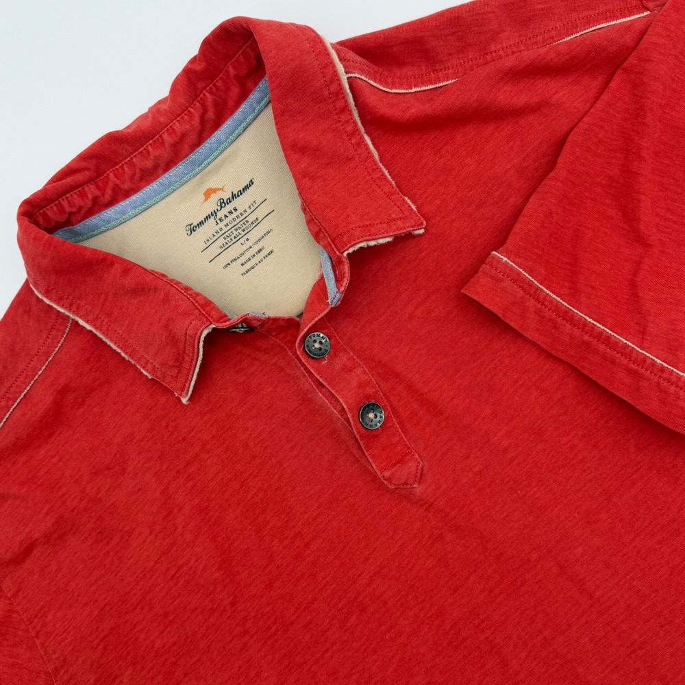 Tommy Bahama Jeansโ Mens Red Pima Cotton Island Modern Fit Polo Shirt Large